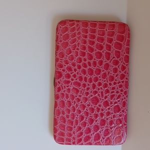 Flat pink wallets check book and coin 7 1/2 " x 4 1/2 "
